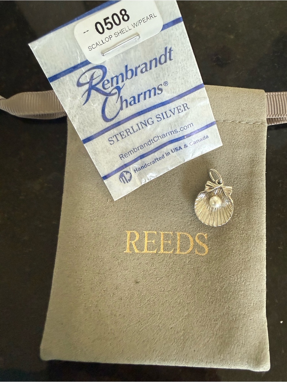 Rembrandt Charms Sterling Silver Scallop Shell Pearl Charm